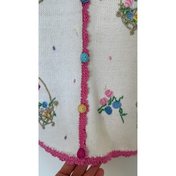 Vintage ALL POINTS Reference Point Easter Spring Embroidered Cardigan Sweater L - Picture 8 of 14